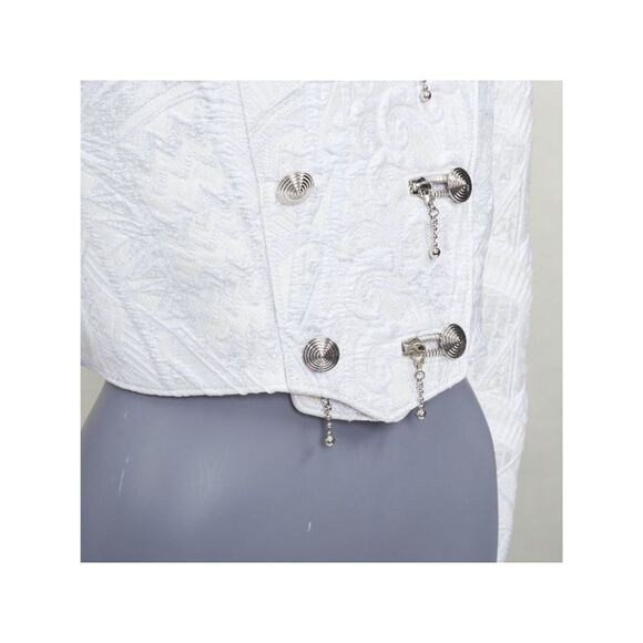 LOUIS VUITTON 2020 Runway ivory silver brocade military crop biker jacket FR36 S - Picture 8 of 10